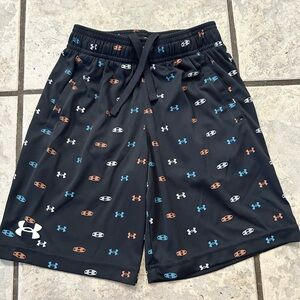 Under Armour Black and Blue Athletic Shorts with Logo Pattern